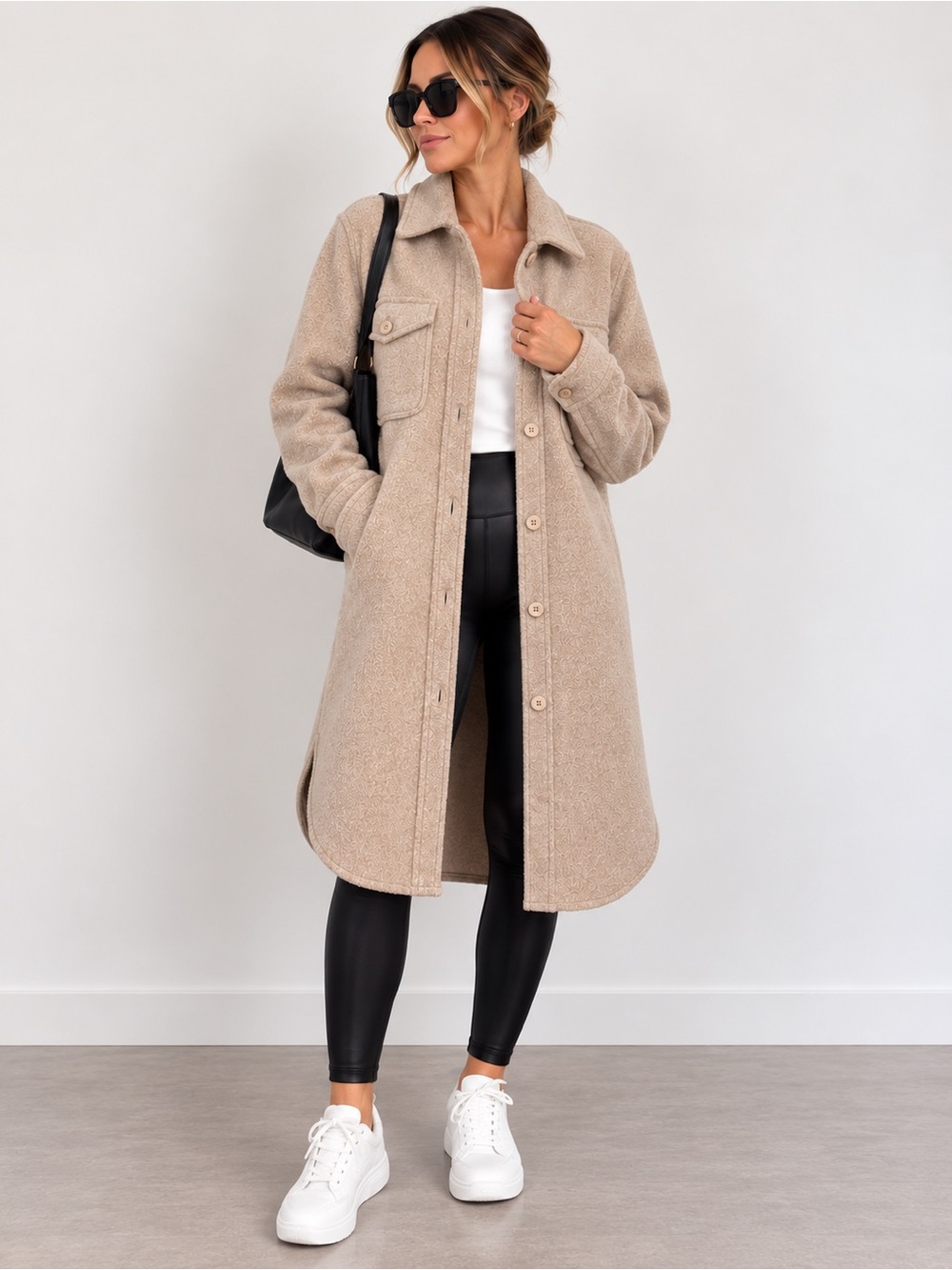 ARITZIA Wilfred Free Ganna Long Shirt Jacket Merino Wool Beige S